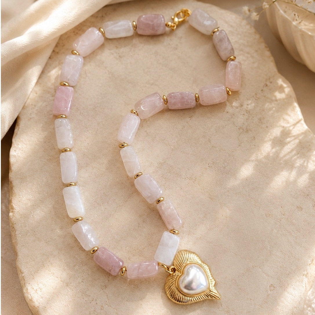 Blushing Heart Beaded Necklace